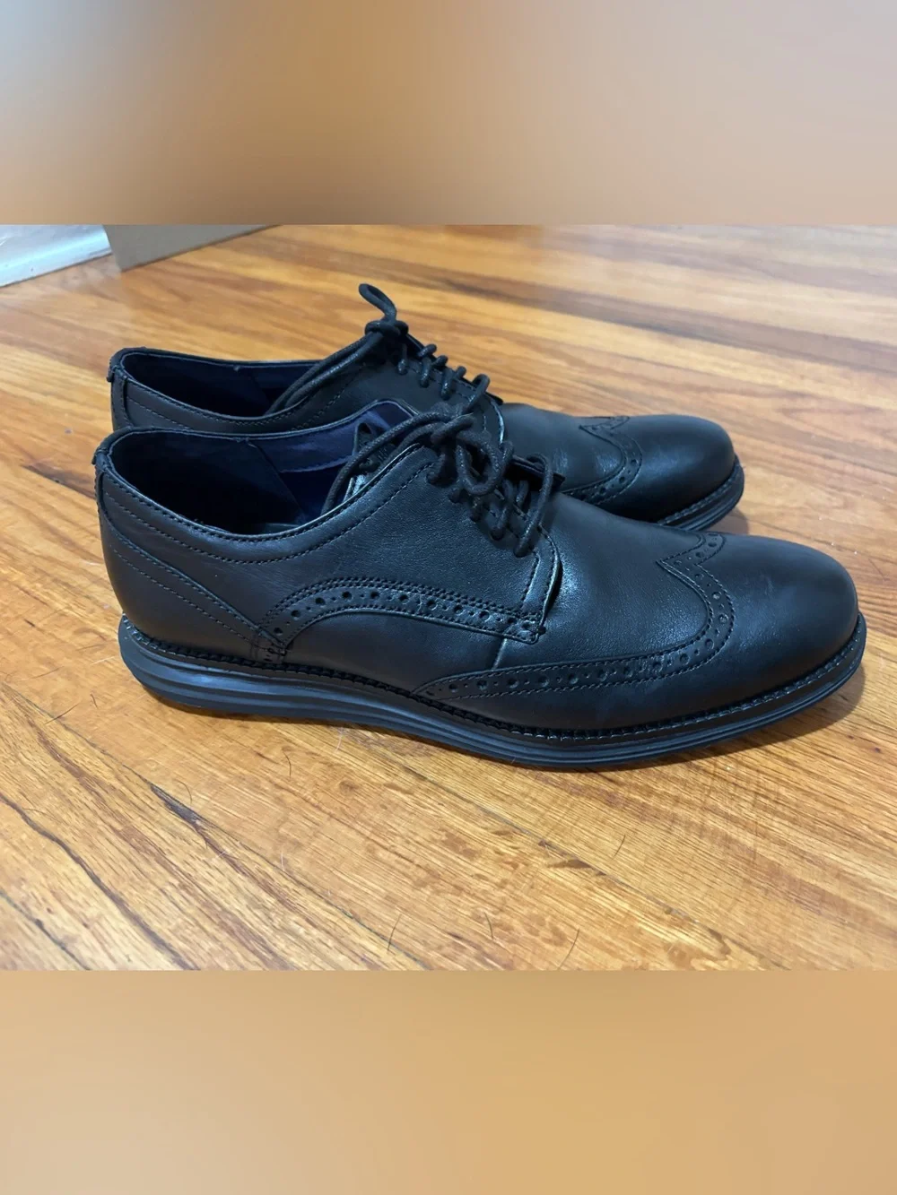 Cole Haan Black Leather Wingtip Oxford Derby Shoes